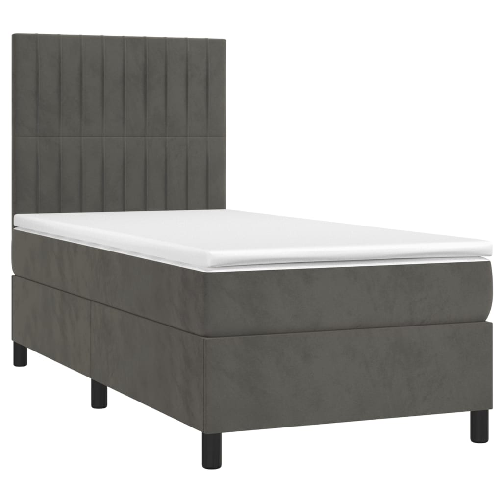 Krevet box spring s madracem LED tamnosivi 90x190 cm baršun