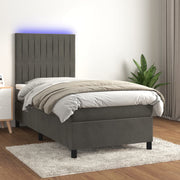 Krevet box spring s madracem LED tamnosivi 90x190 cm baršun