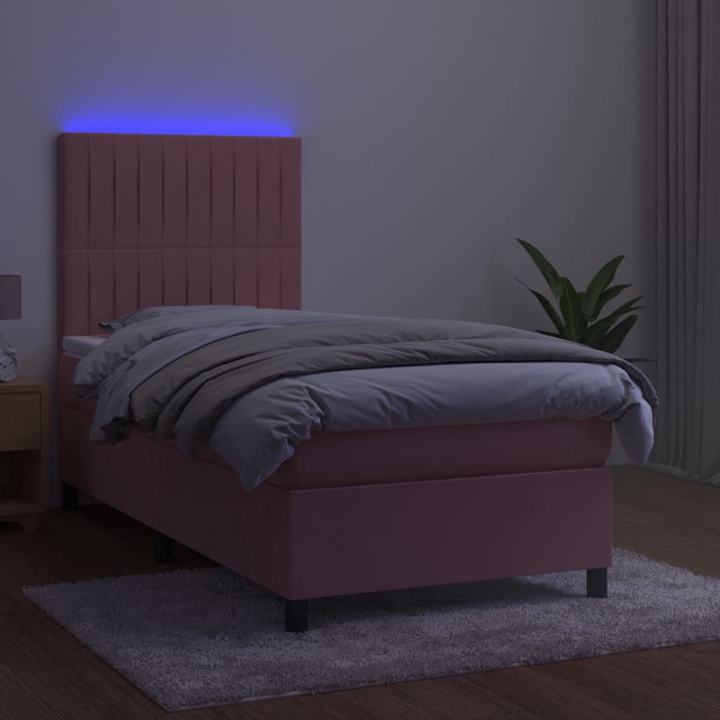 Krevet box spring s madracem LED ružičasti 90x200 cm baršunasti
