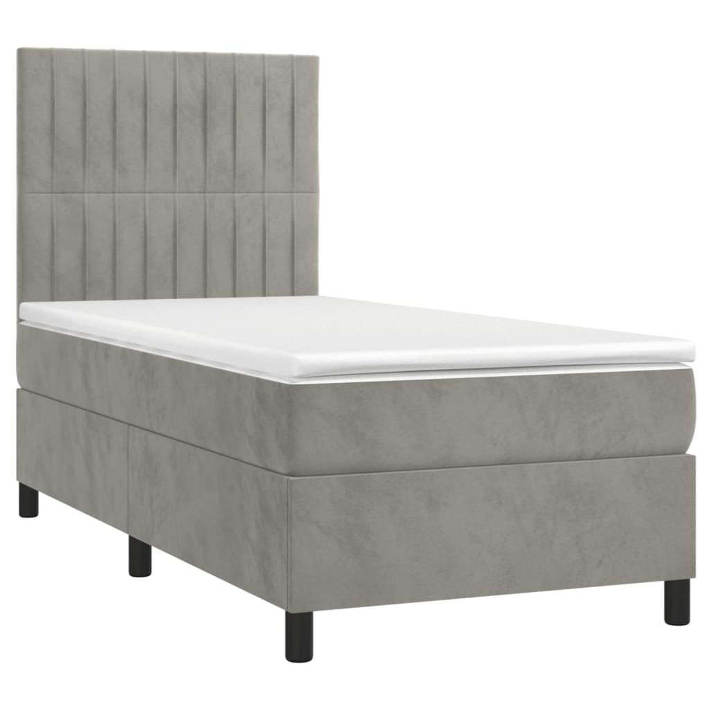 Krevet box spring s madracem LED svjetlosivi 100x200 cm baršun