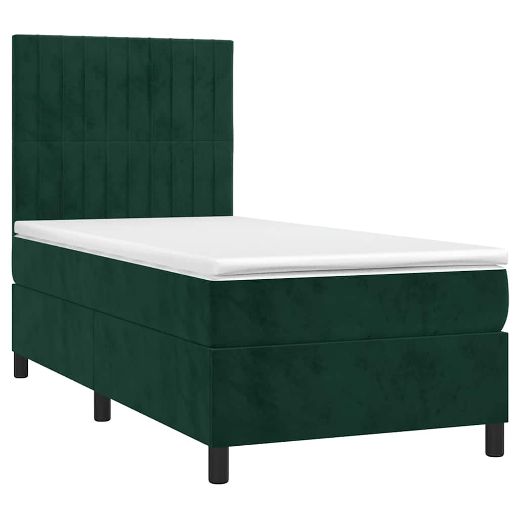Krevet box spring s madracem LED tamnozeleni 100x200 cm baršun