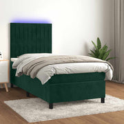 Krevet box spring s madracem LED tamnozeleni 100x200 cm baršun