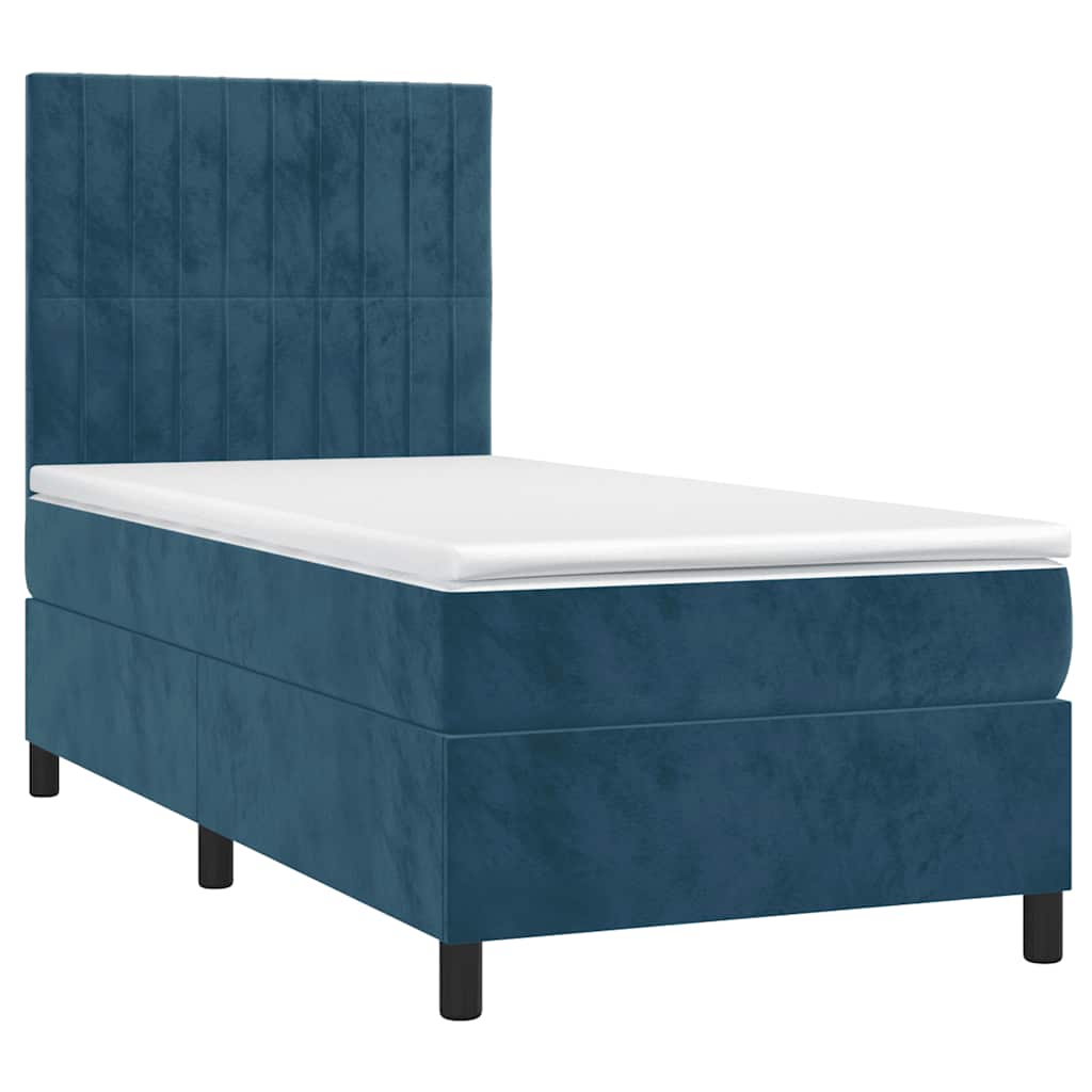 Krevet box spring s madracem LED tamnoplavi 100x200 cm baršun