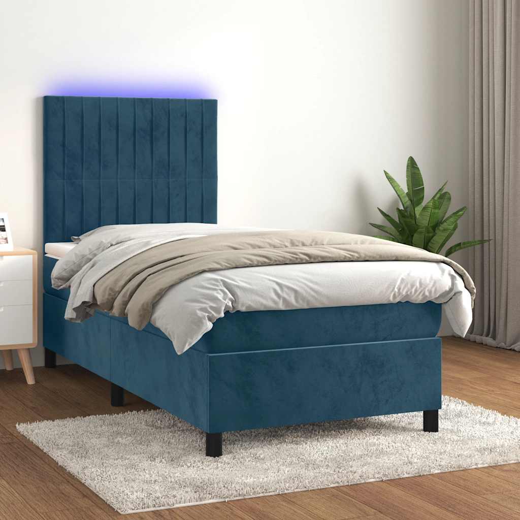 Krevet box spring s madracem LED tamnoplavi 100x200 cm baršun
