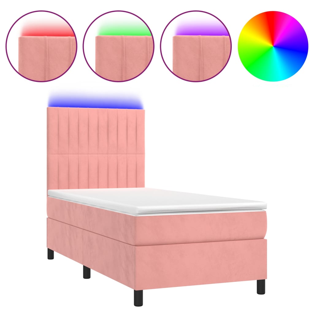 Krevet box spring s madracem LED ružičasti 100x200cm baršunasti