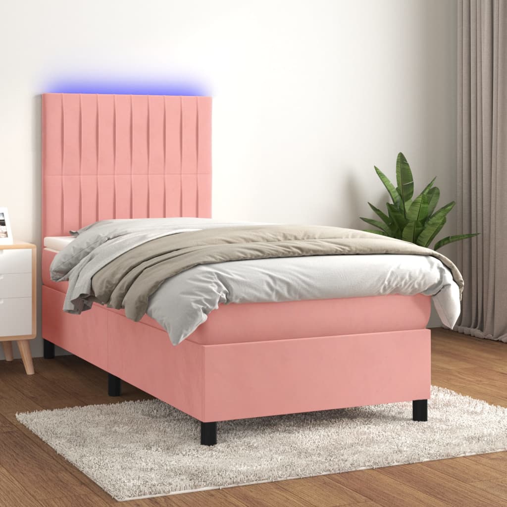 Krevet box spring s madracem LED ružičasti 100x200cm baršunasti