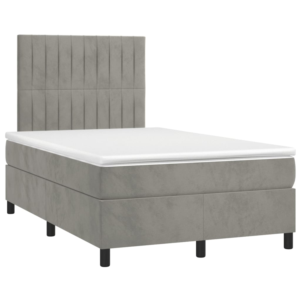 Krevet box spring s madracem LED svjetlosivi 120x200 cm baršun