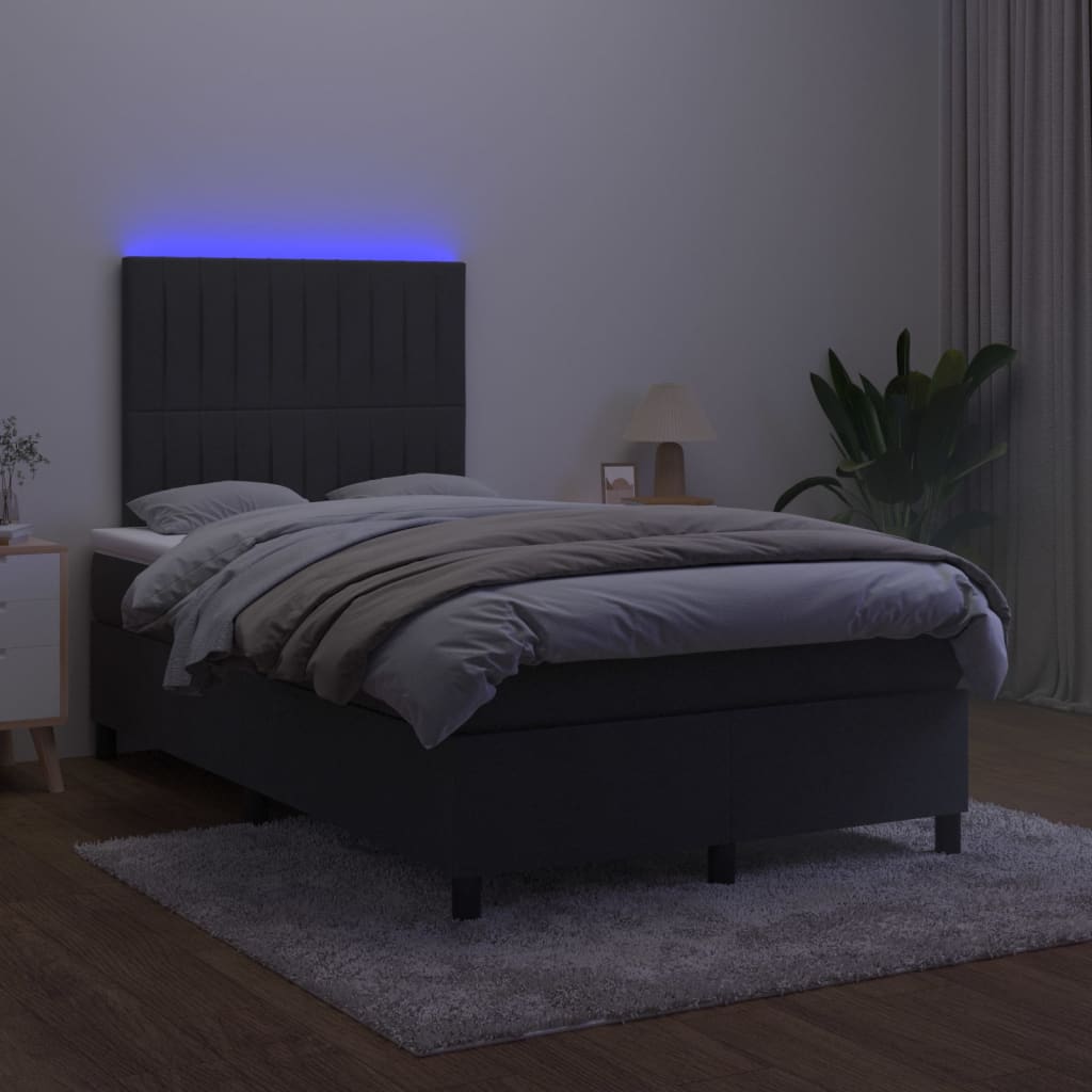 Krevet box spring s madracem LED crni 120 x 200 cm baršun