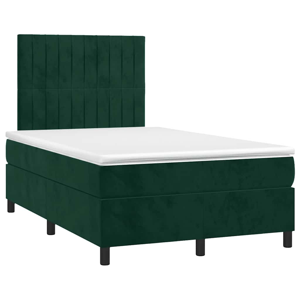 Krevet box spring s madracem LED tamnozeleni 120x200 cm baršun