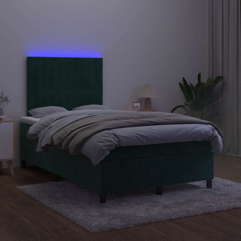 Krevet box spring s madracem LED tamnozeleni 120x200 cm baršun
