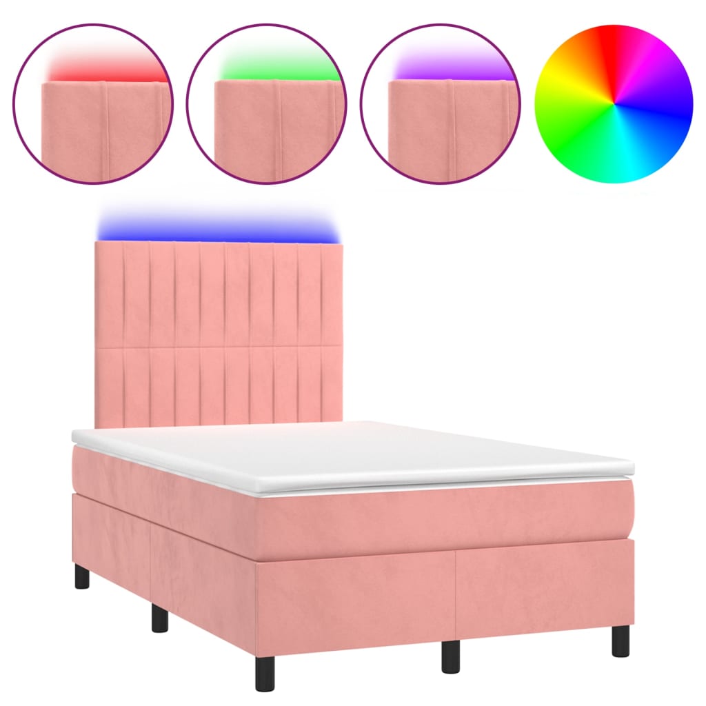 Krevet box spring s madracem LED ružičasti 120x200cm baršunasti