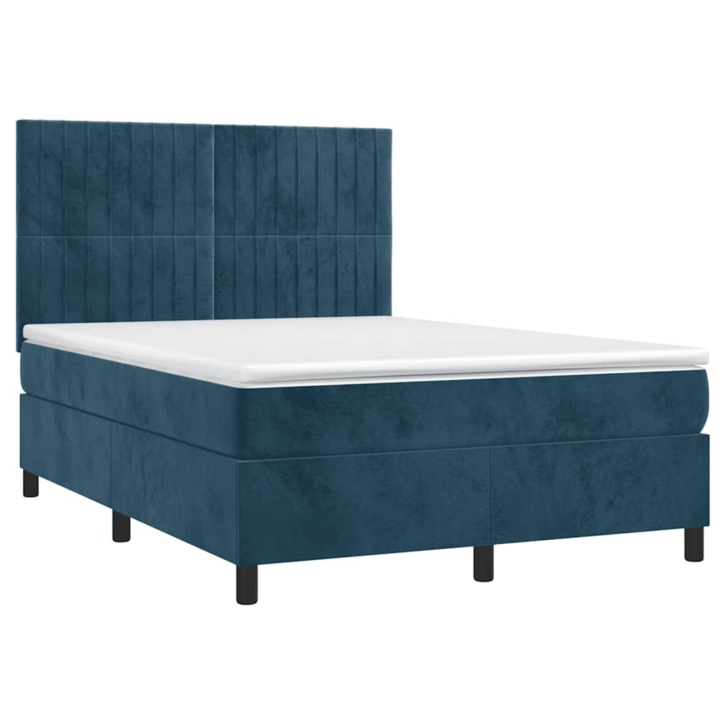 Krevet box spring s madracem LED tamnoplavi 140x190 cm baršun