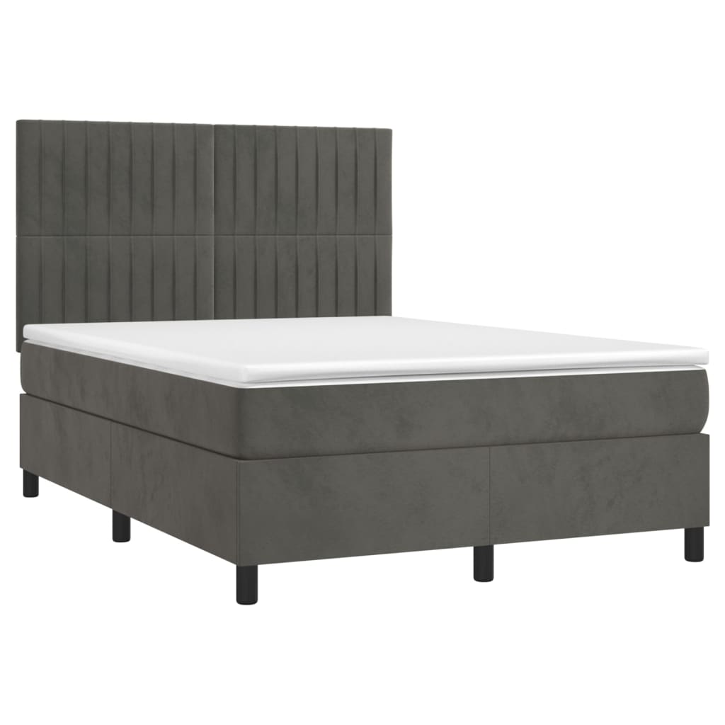 Krevet box spring s madracem LED tamnosivi 140x200 cm baršun