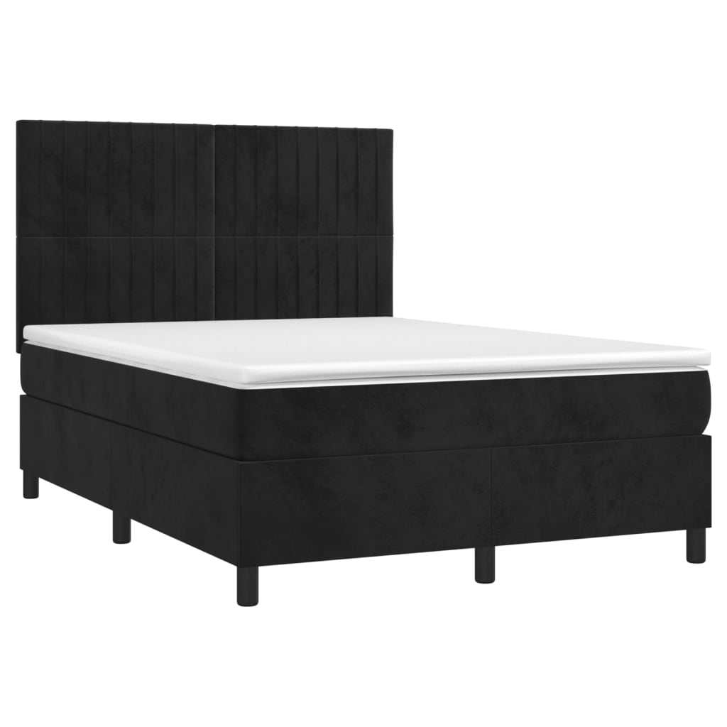 Krevet box spring s madracem LED crni 140x200 cm baršun