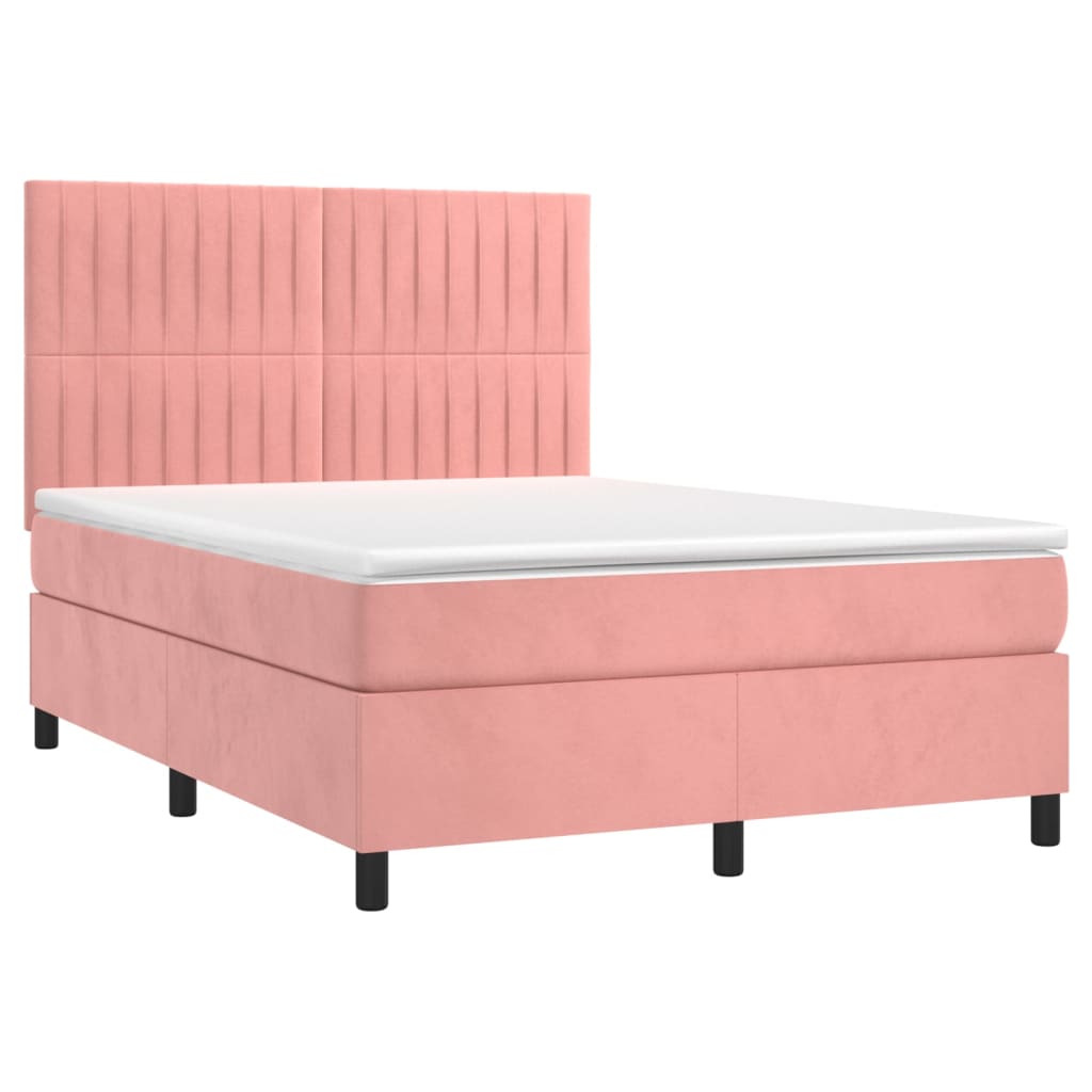 Krevet box spring s madracem LED ružičasti 140x200cm baršunasti