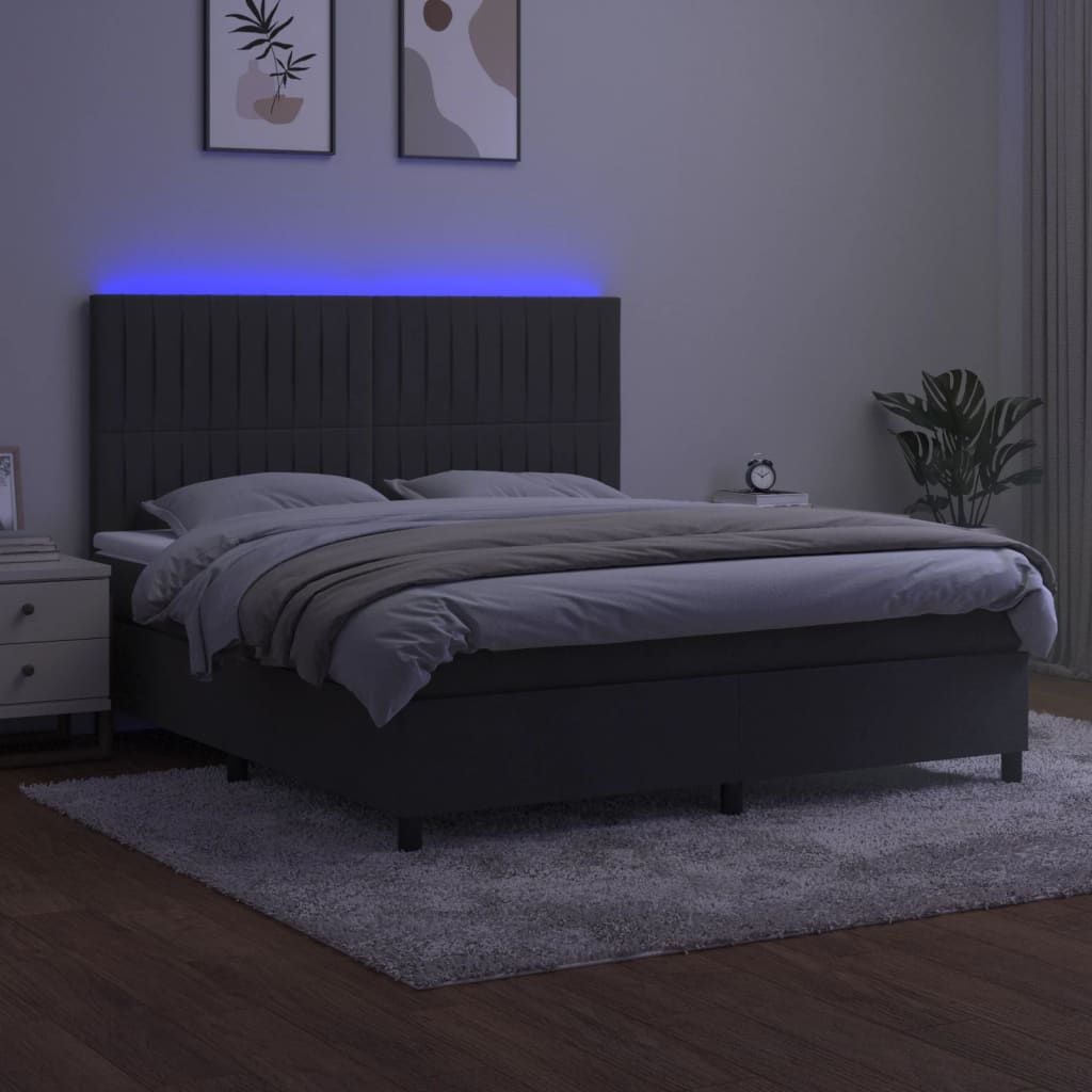 Krevet box spring s madracem LED tamnosivi 180x200 cm baršun
