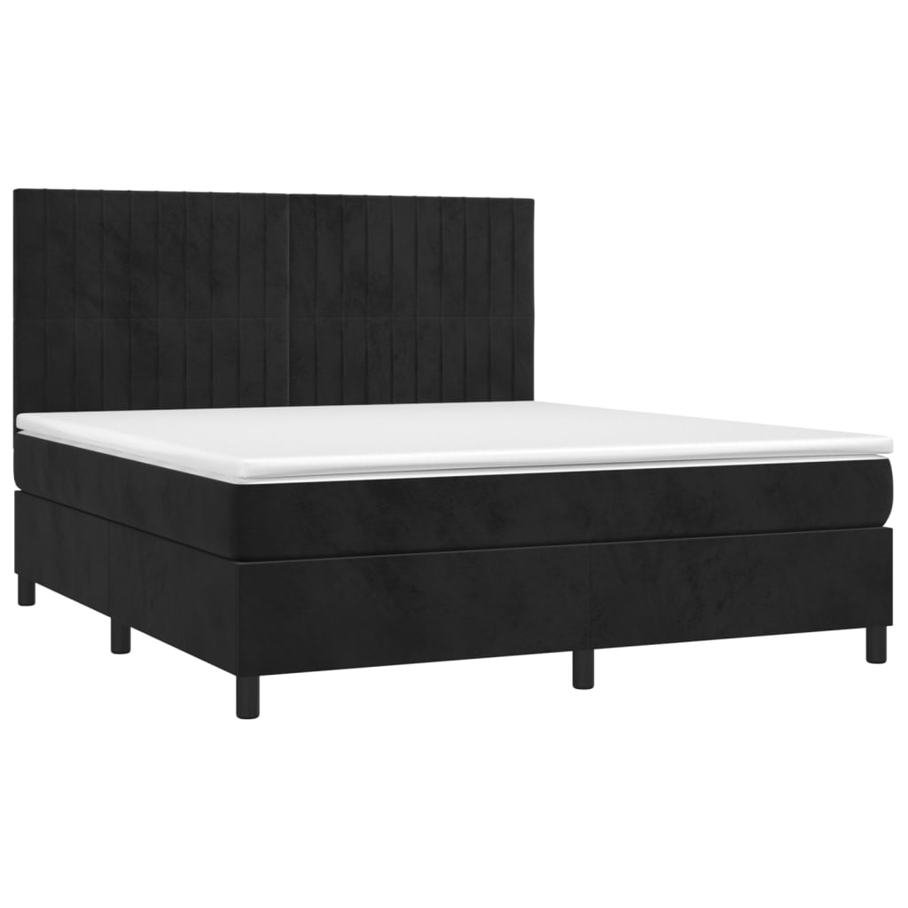 Krevet box spring s madracem LED crni 180x200 cm baršun