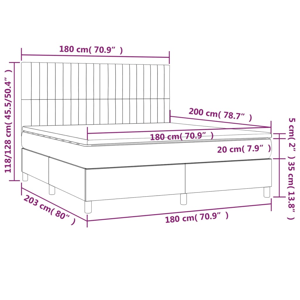 Krevet box spring s madracem LED crni 180x200 cm baršun