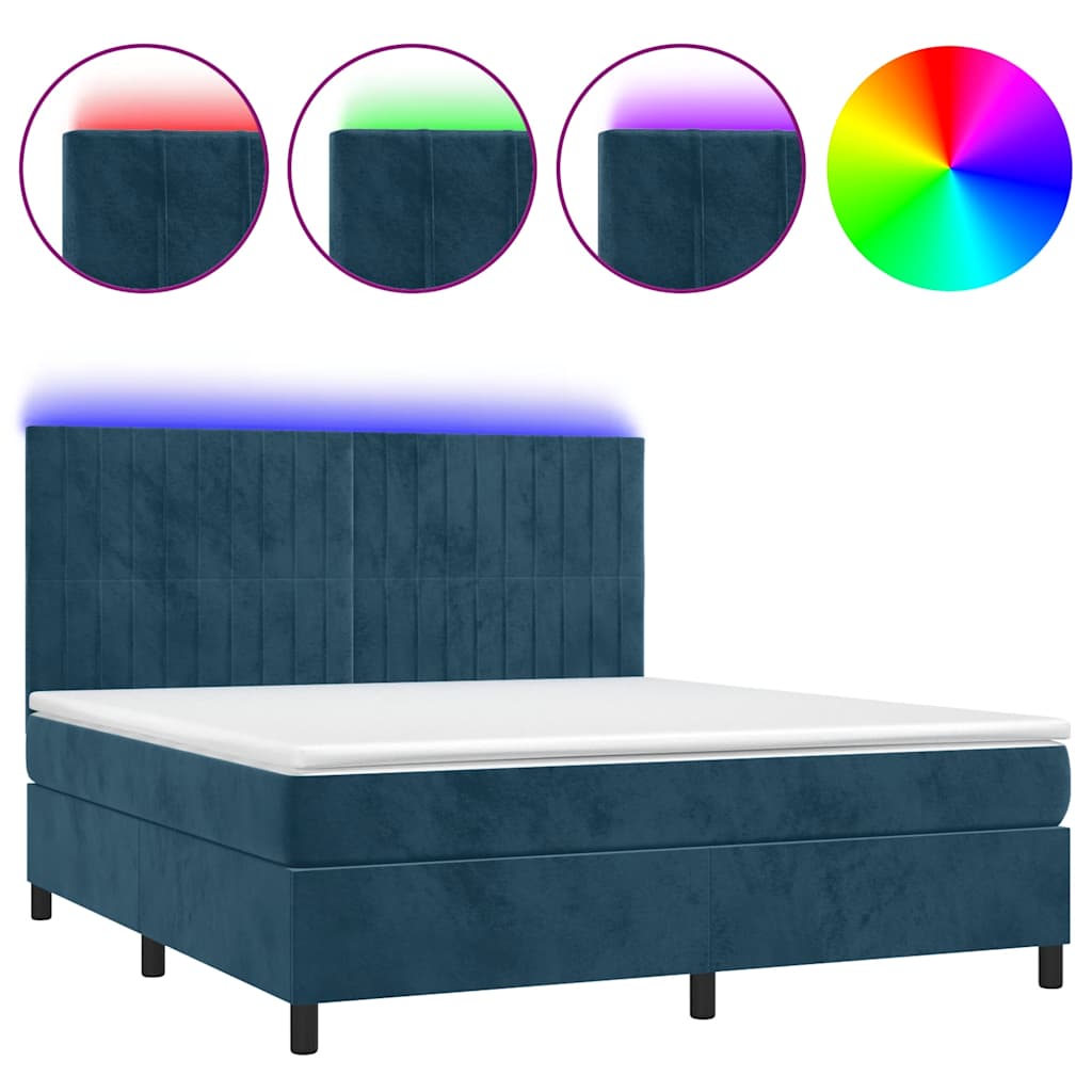Krevet box spring s madracem LED tamnoplavi 180x200 cm baršun