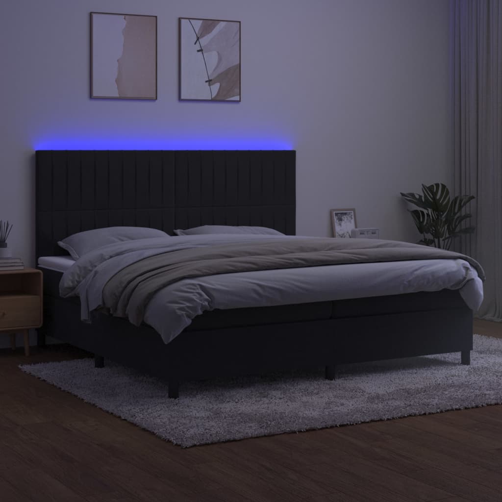 Krevet box spring s madracem LED crni 200x200 cm baršun