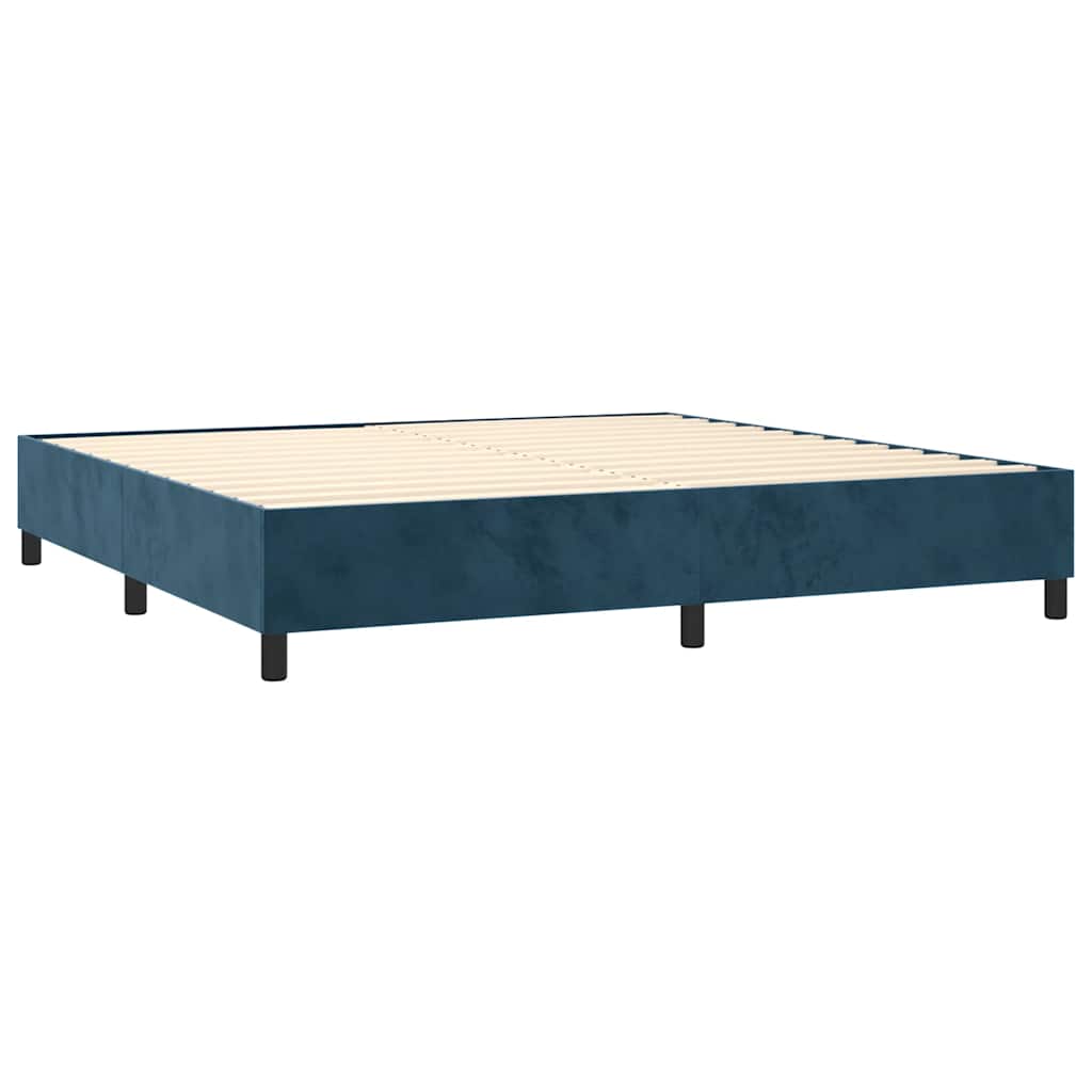 Krevet box spring s madracem LED tamnoplavi 200x200 cm baršun