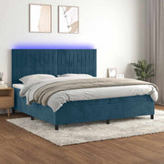 Krevet box spring s madracem LED tamnoplavi 200x200 cm baršun