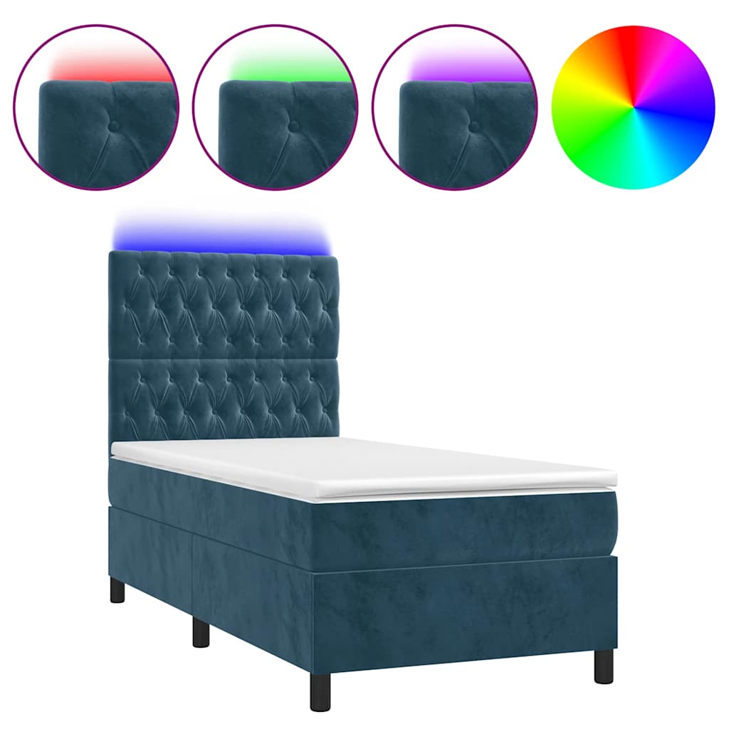 Krevet box spring s madracem LED tamnoplavi 80 x 200 cm baršun