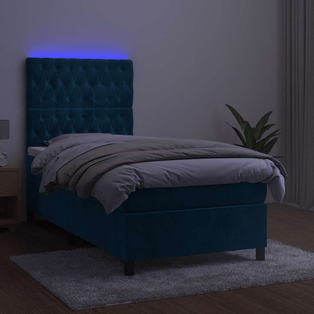 Krevet box spring s madracem LED tamnoplavi 80 x 200 cm baršun