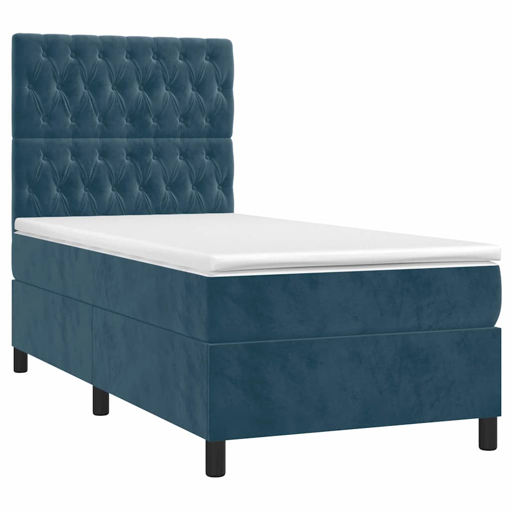 Krevet box spring s madracem LED tamnoplavi 90x200 cm baršun