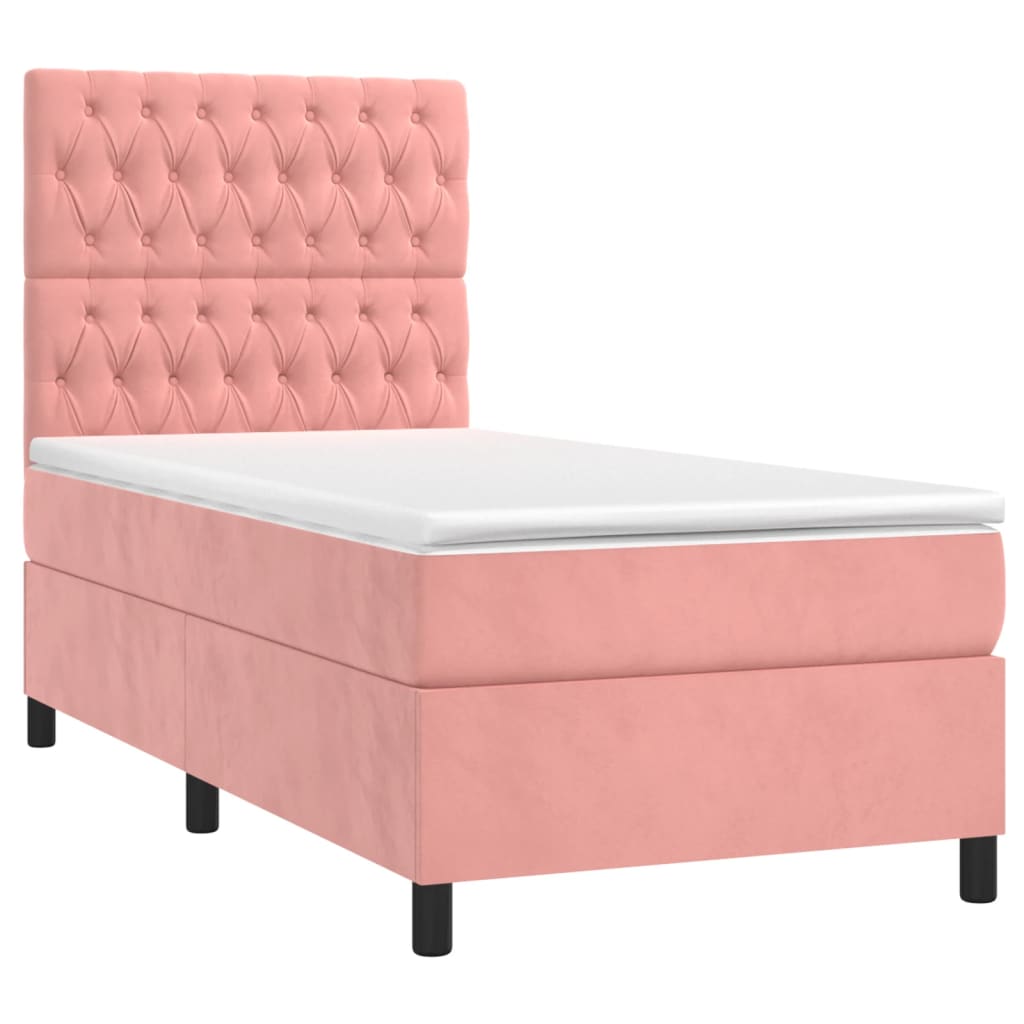 Krevet box spring s madracem LED ružičasti 90x200 cm baršunasti