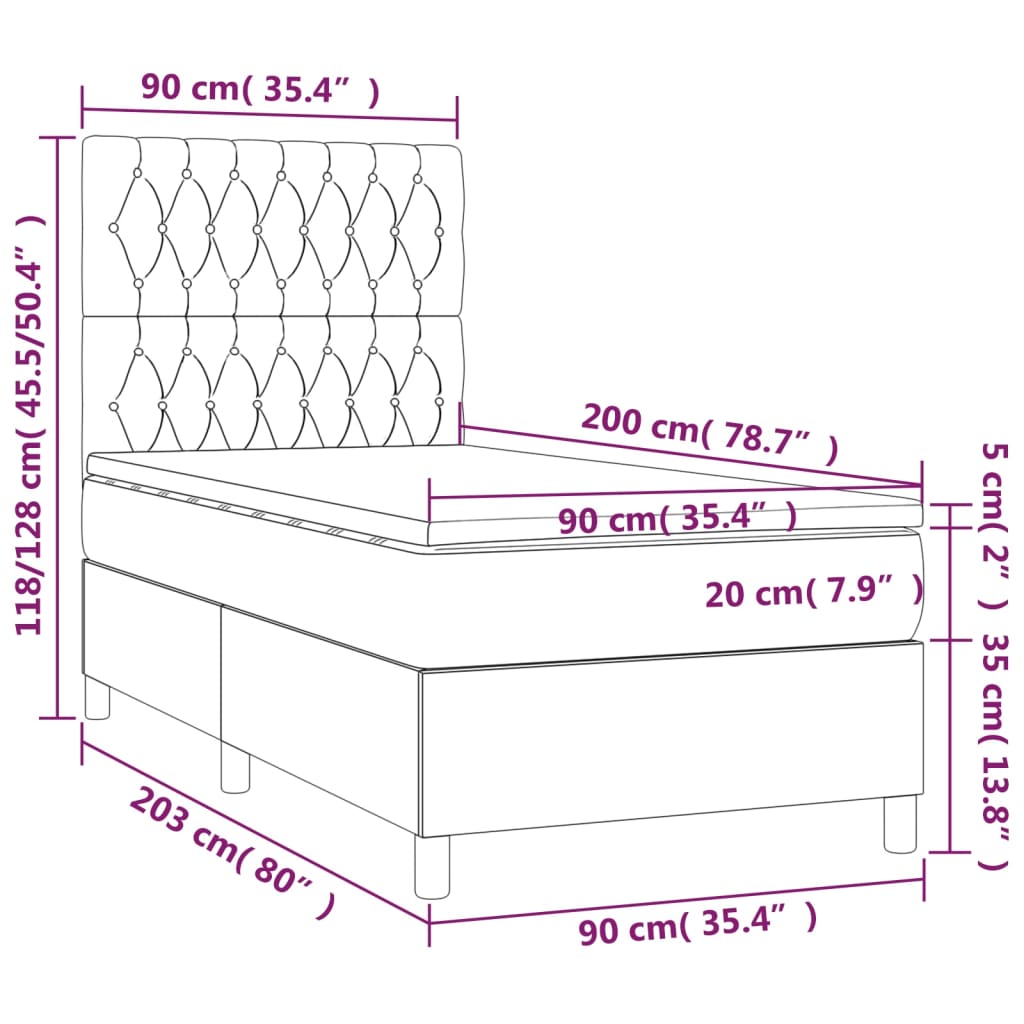 Krevet box spring s madracem LED ružičasti 90x200 cm baršunasti
