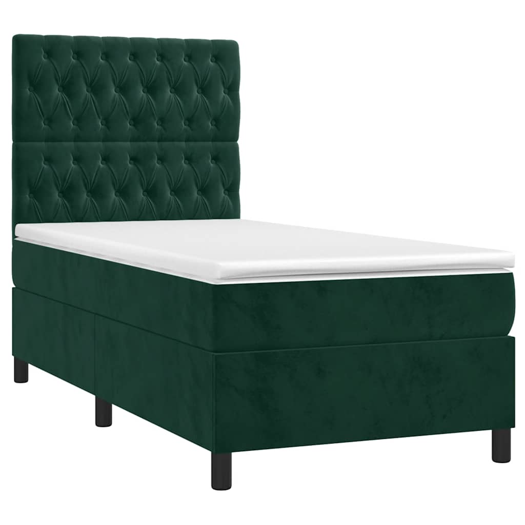 Krevet box spring s madracem LED tamnozeleni 100x200 cm baršun