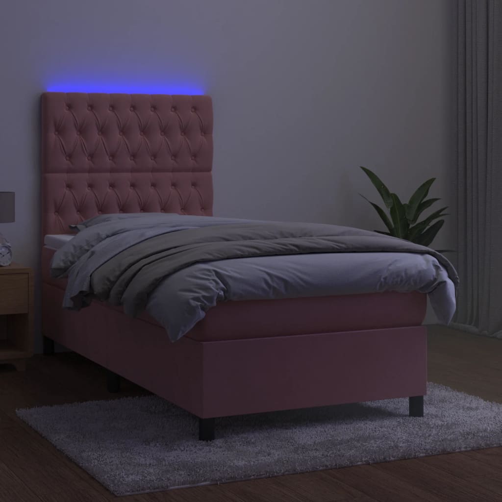 Krevet box spring s madracem LED ružičasti 100x200cm baršunasti