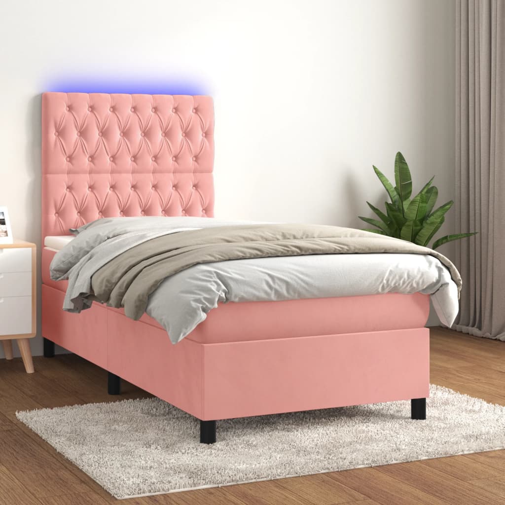Krevet box spring s madracem LED ružičasti 100x200cm baršunasti