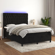 Krevet box spring s madracem LED crni 140x190 cm baršun