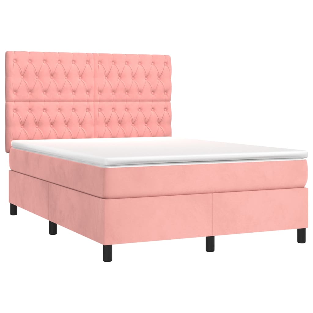 Krevet box spring s madracem LED ružičasti 140x190cm baršunasti