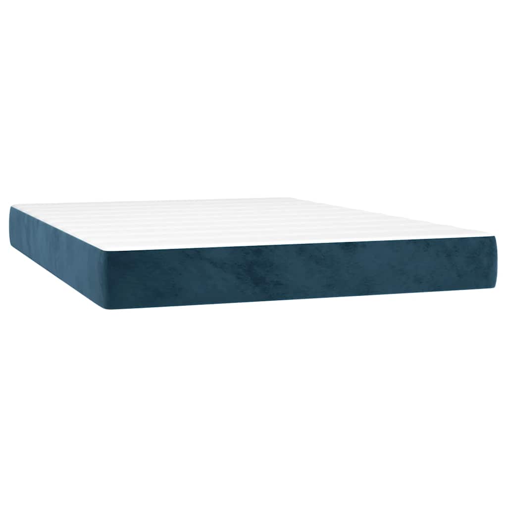 Krevet box spring s madracem LED tamnoplavi 140x200 cm baršun