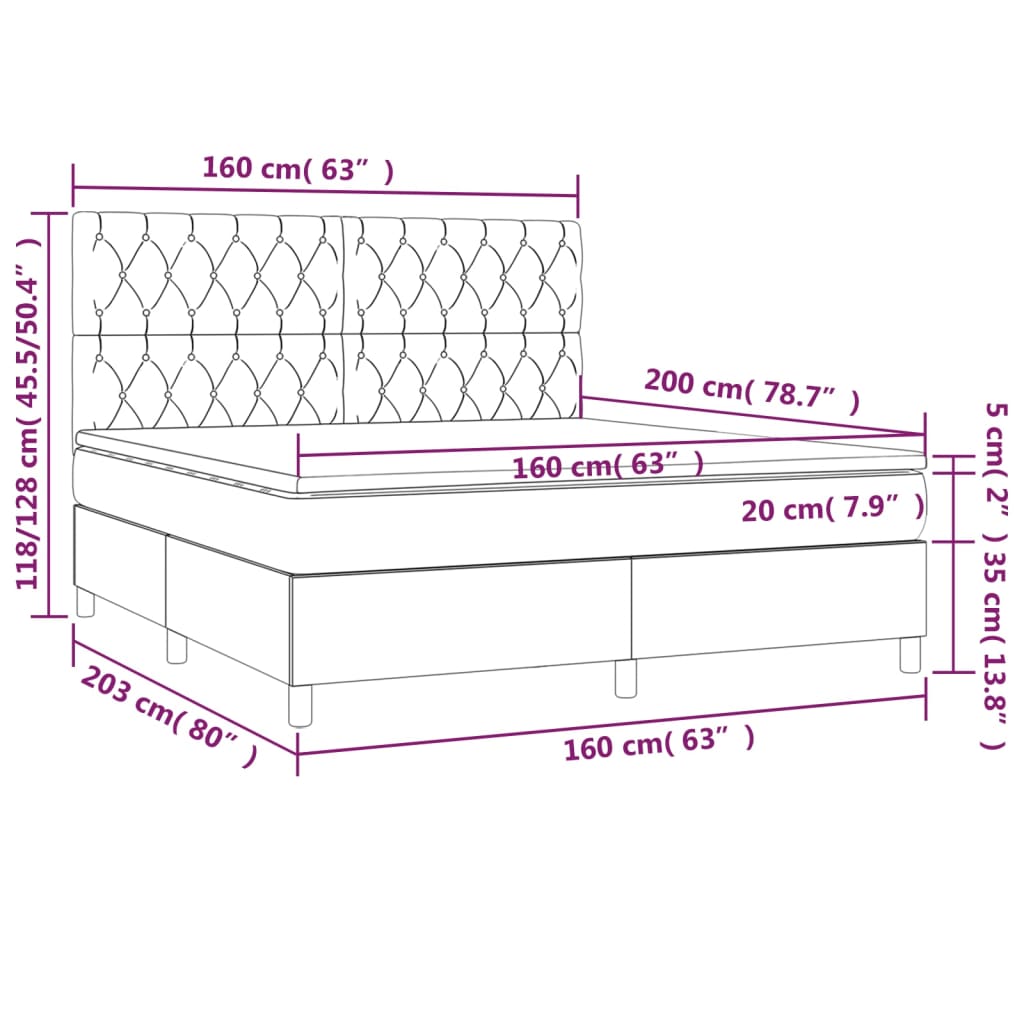 Krevet box spring s madracem LED crni 160x200 cm baršun