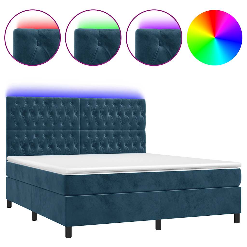 Krevet box spring s madracem LED tamnoplavi 160x200 cm baršun