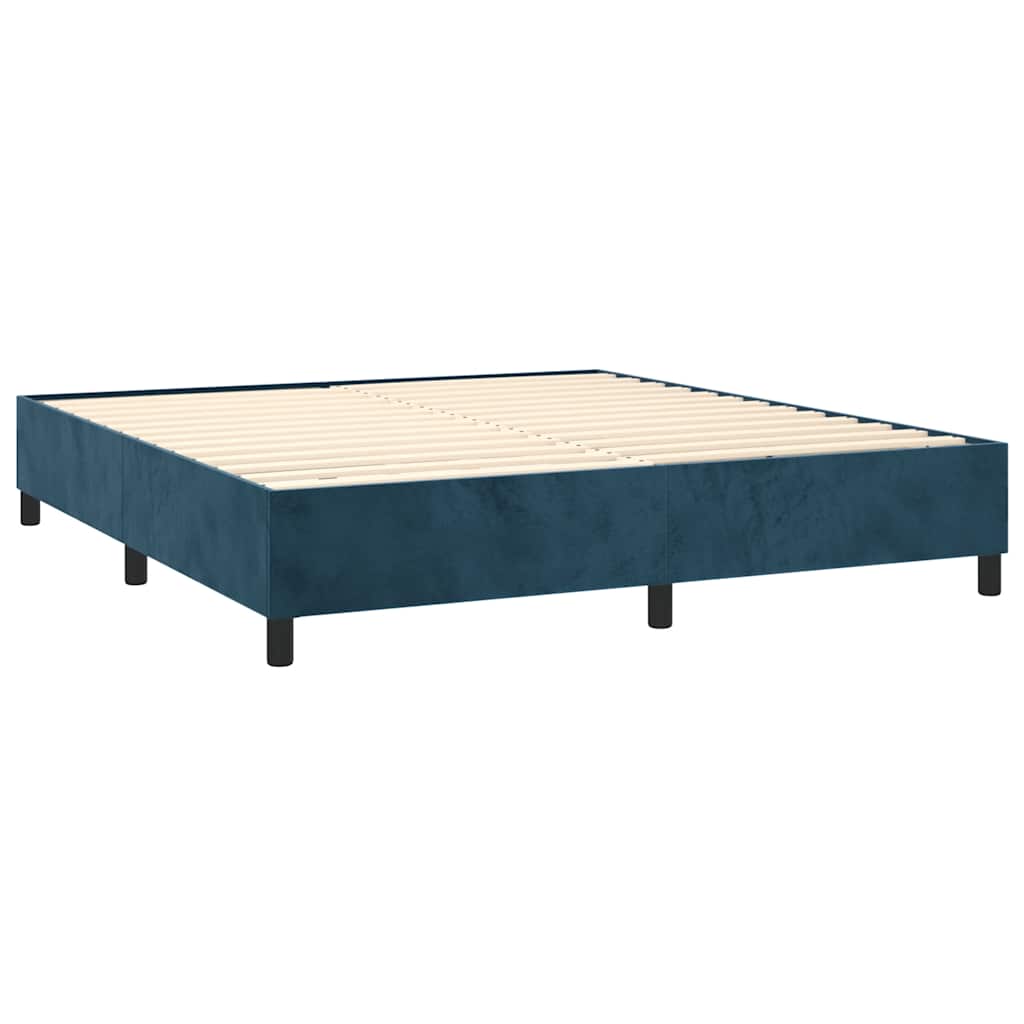 Krevet box spring s madracem LED tamnoplavi 160x200 cm baršun