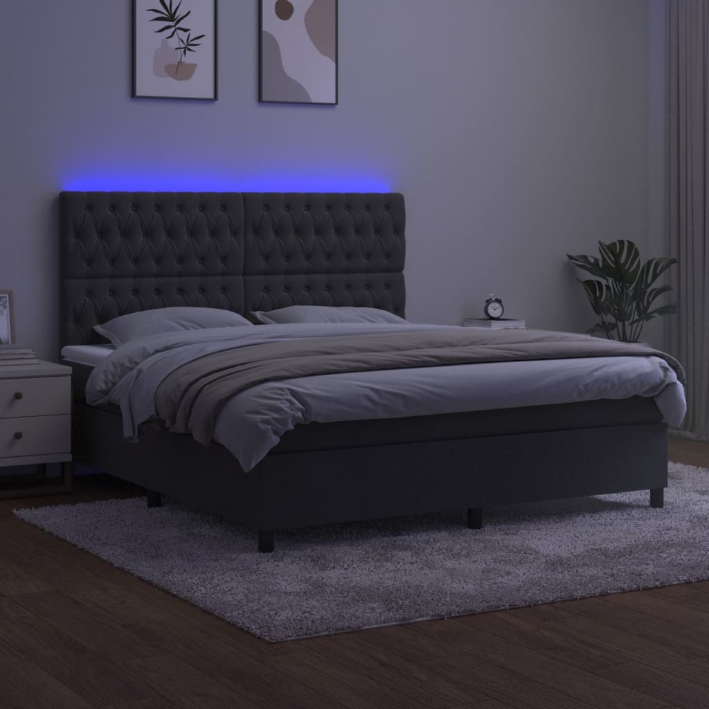 Krevet box spring s madracem LED tamnosivi 180x200 cm baršun