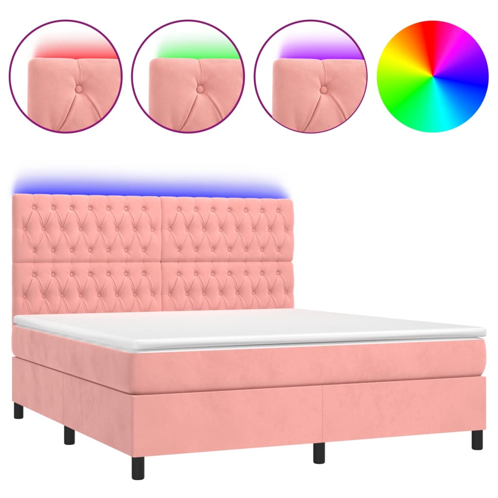 Krevet box spring s madracem LED ružičasti 180x200cm baršunasti