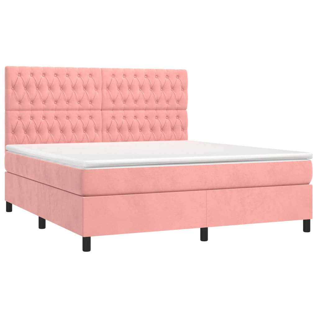 Krevet box spring s madracem LED ružičasti 180x200cm baršunasti