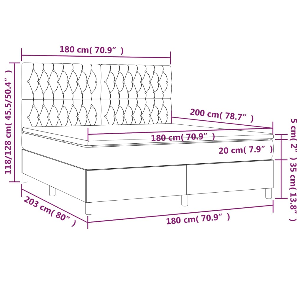 Krevet box spring s madracem LED ružičasti 180x200cm baršunasti