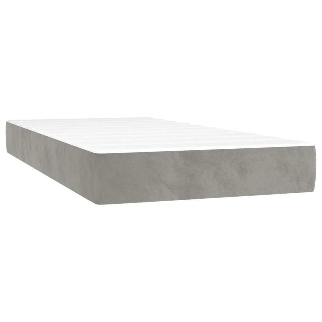 Krevet box spring s madracem LED svjetlosivi 200x200 cm baršun