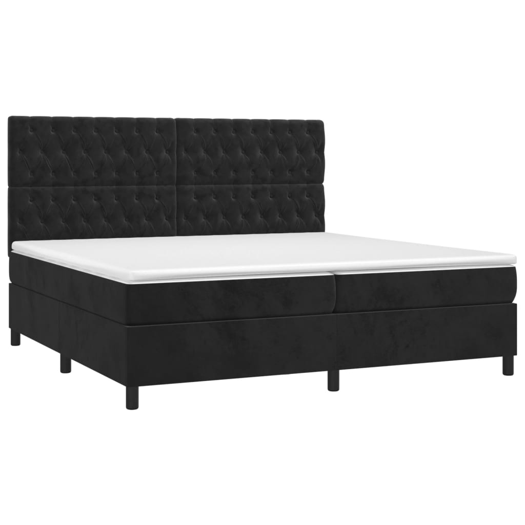Krevet box spring s madracem LED crni 200x200 cm baršun