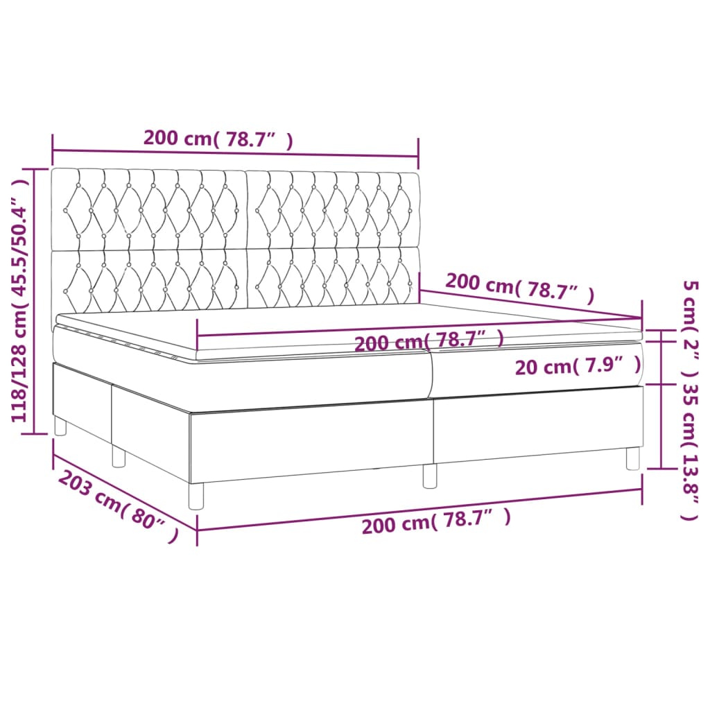 Krevet box spring s madracem LED crni 200x200 cm baršun