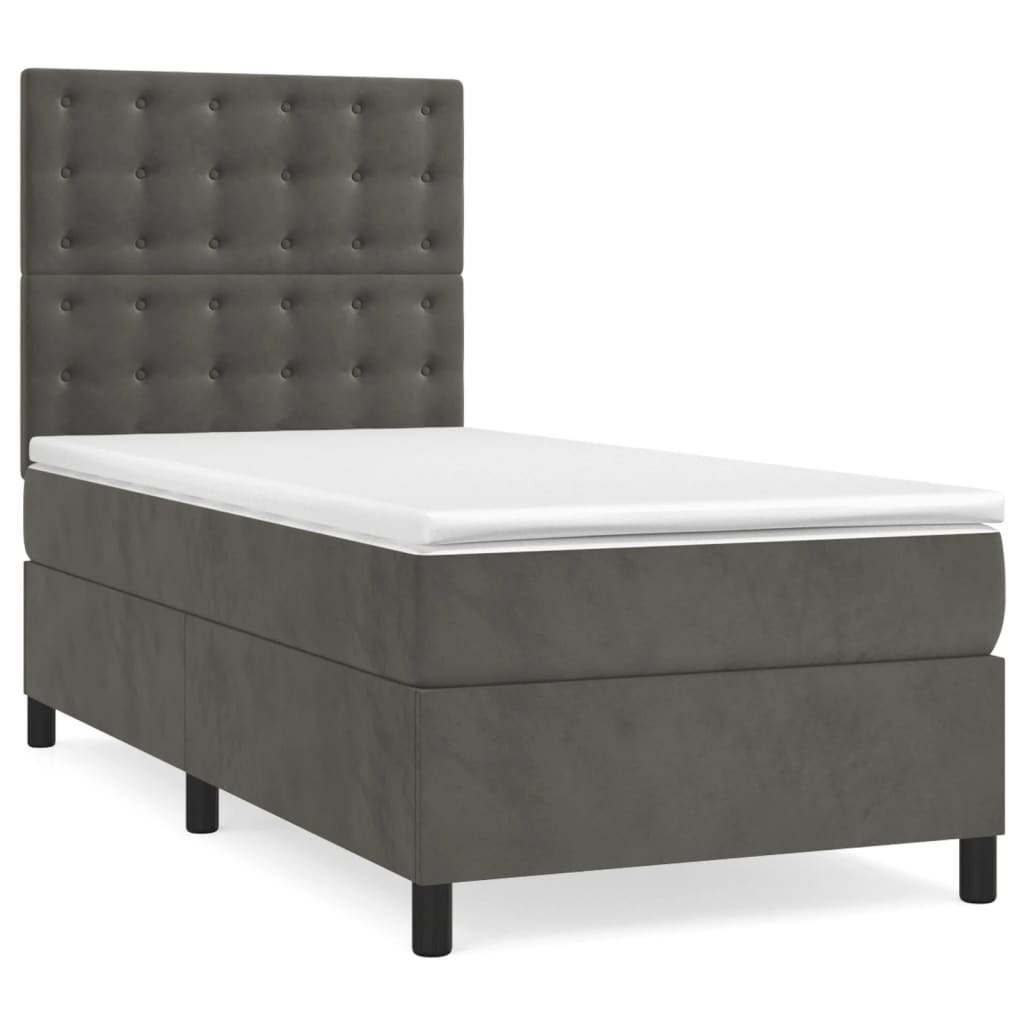 Krevet box spring s madracem LED tamnosivi 80 x 200 cm baršun