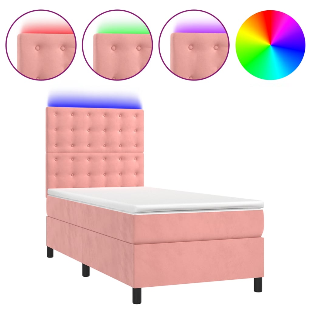 Krevet box spring s madracem LED ružičasti 90x190 cm baršunasti