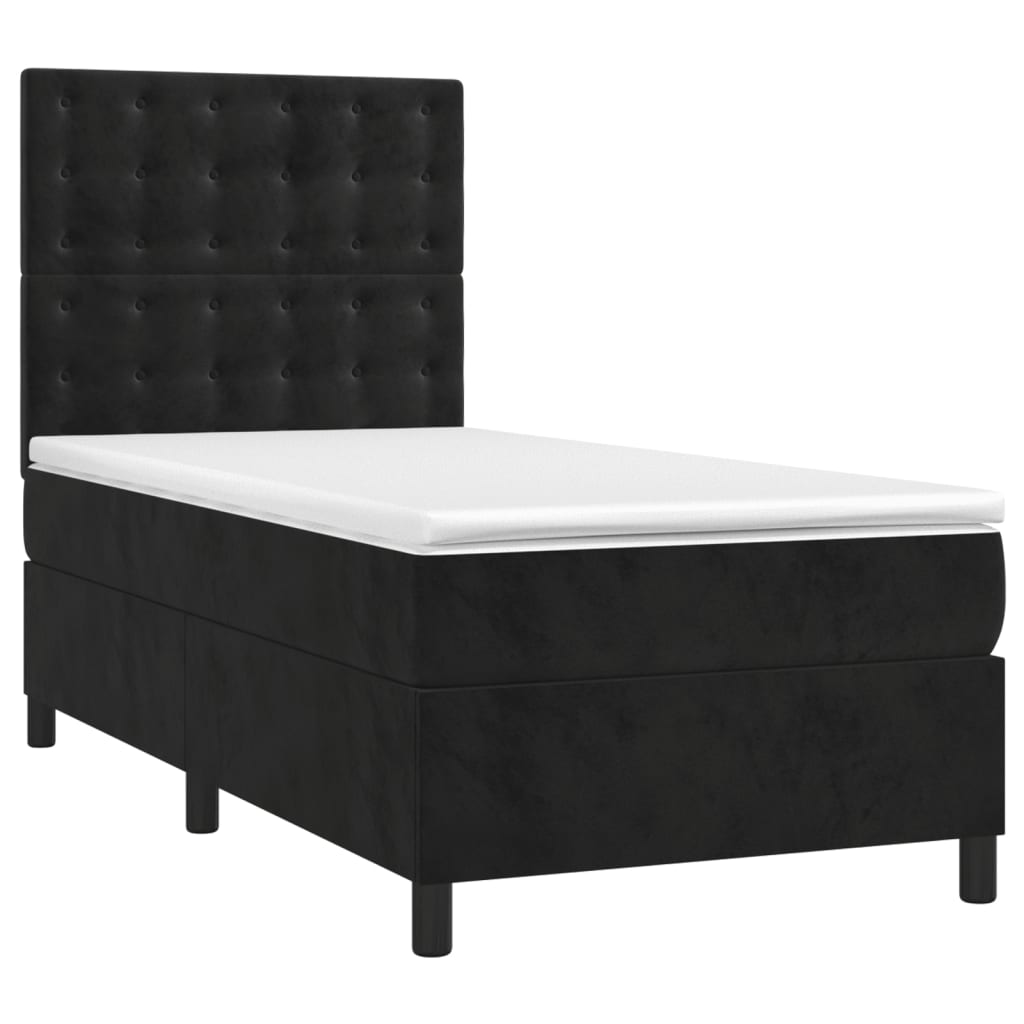 Krevet box spring s madracem LED crni 90x200 cm baršun